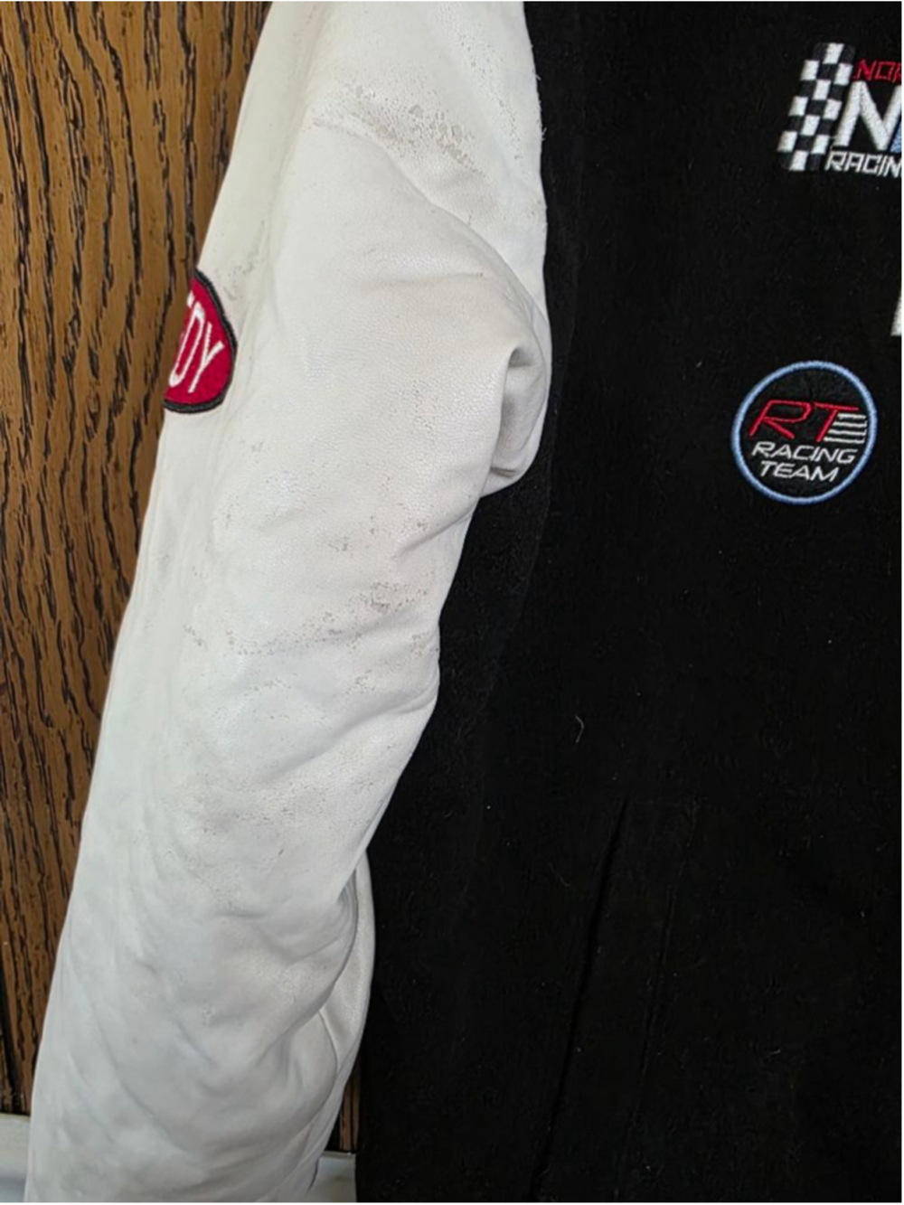Women's Ardene Varsity Racing Jacket Med Black White Red - Picture 4 of 7